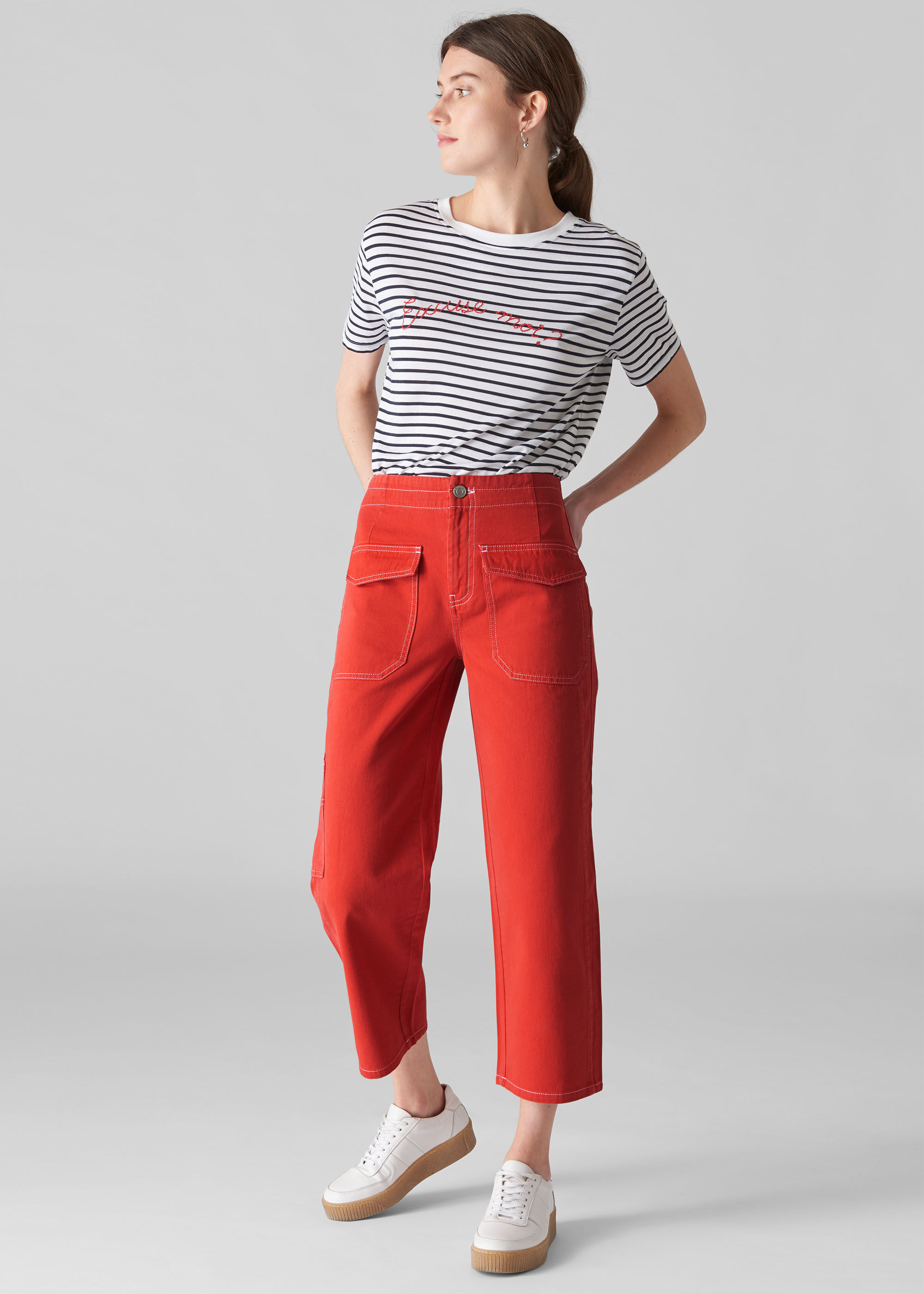 Red crop trousers 2025