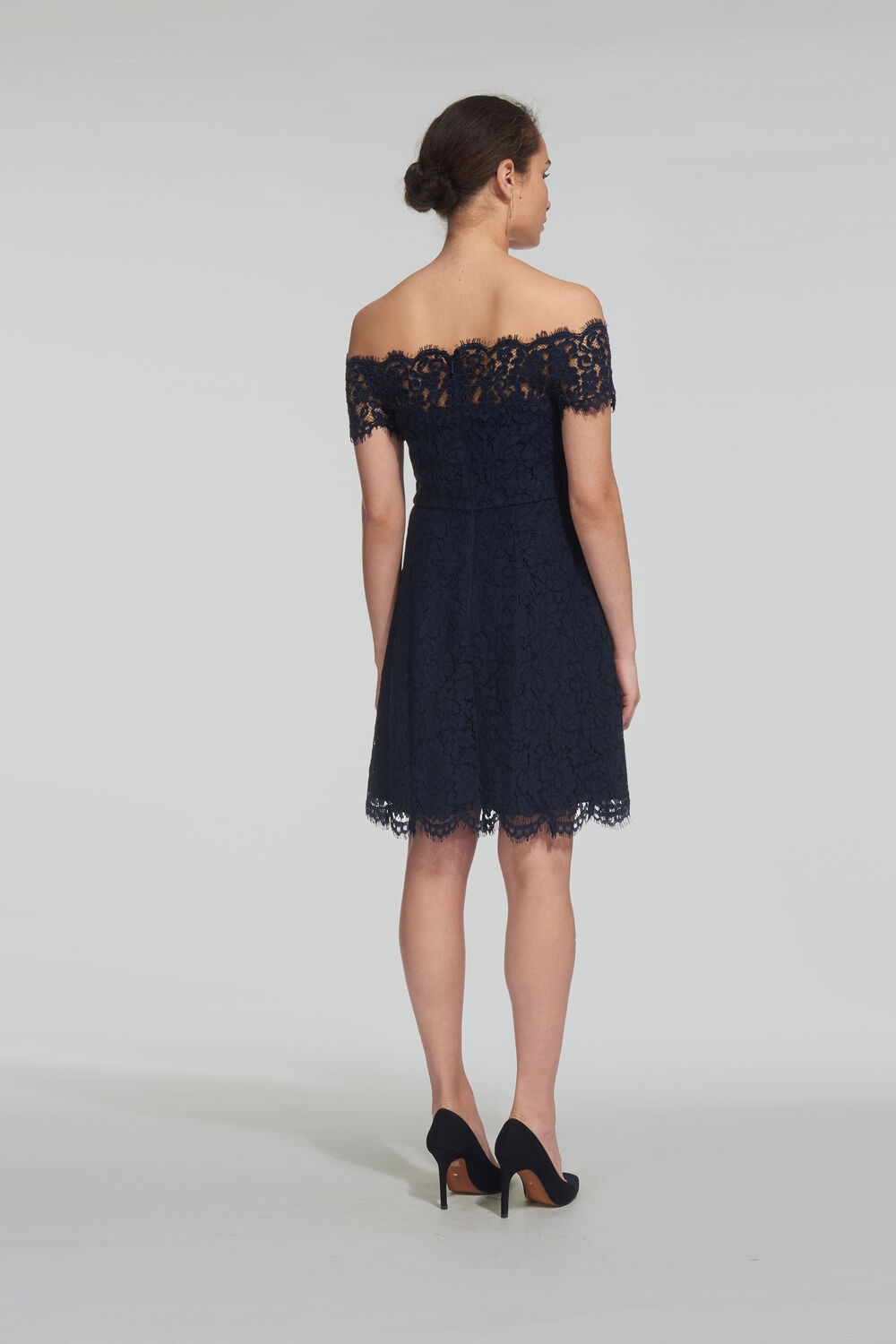Off Shoulder Lace Dress Navy