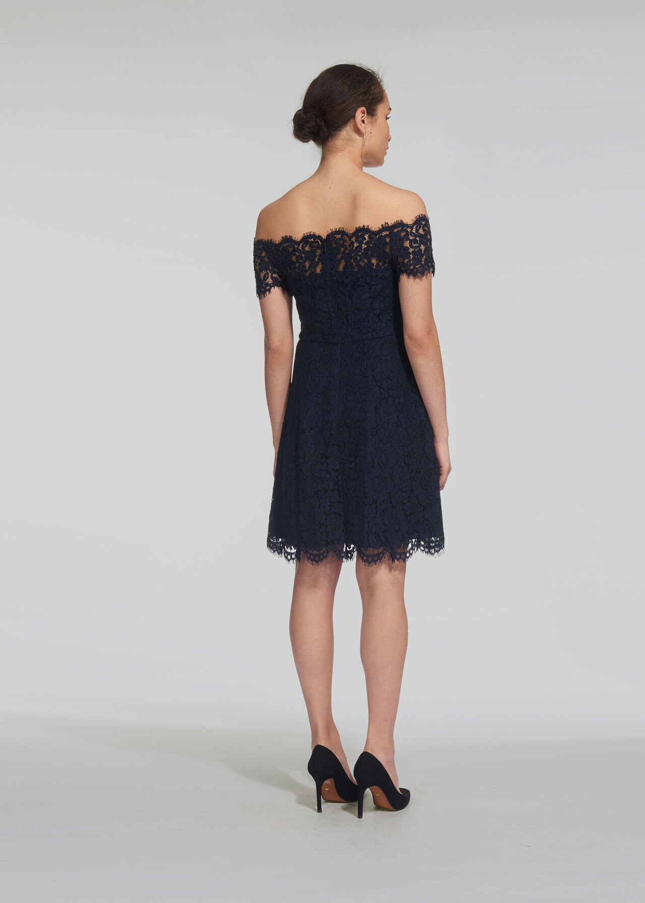 Off Shoulder Lace Dress Navy