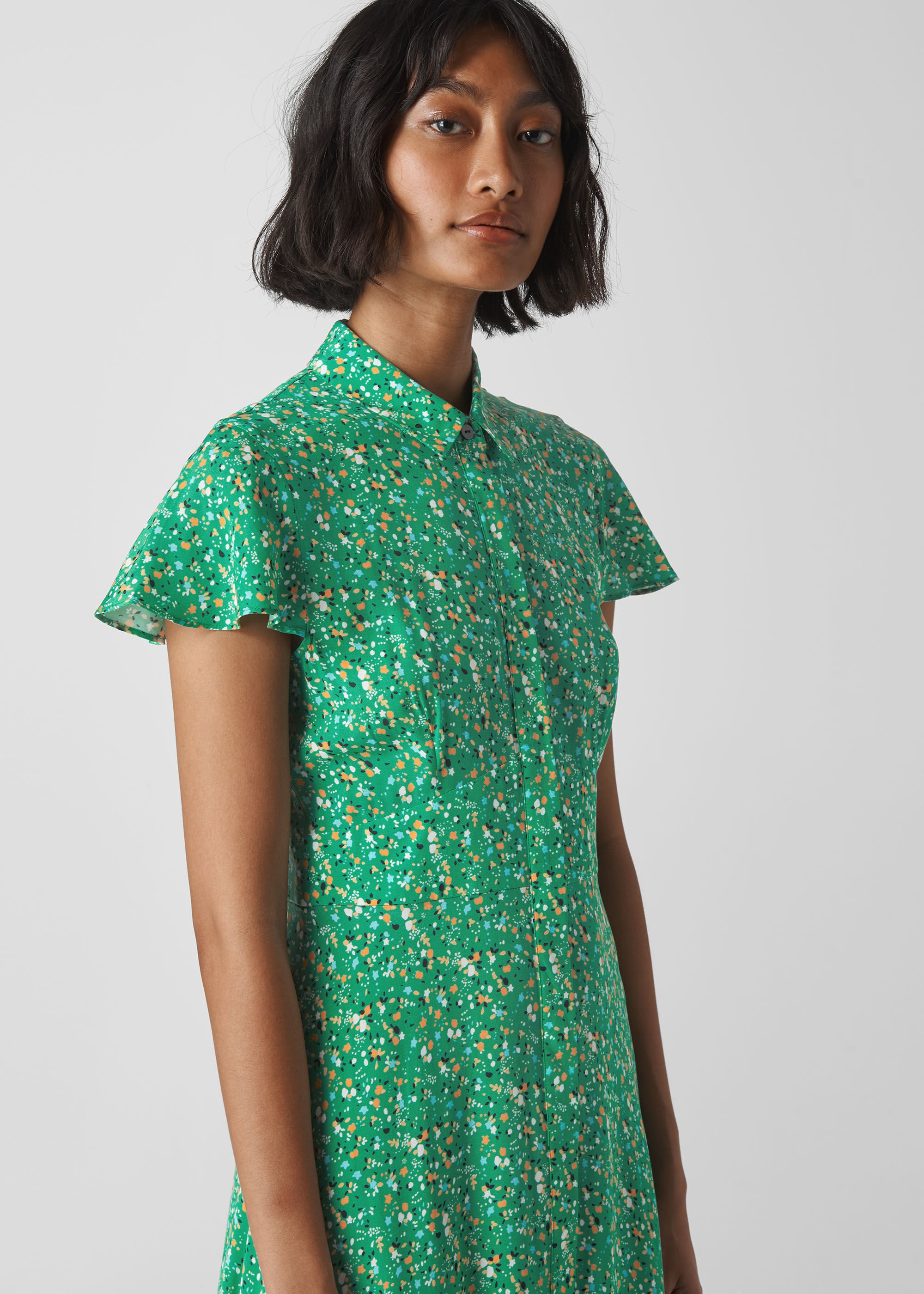 Green Ditsy Blossom Midi Shirt Dress
