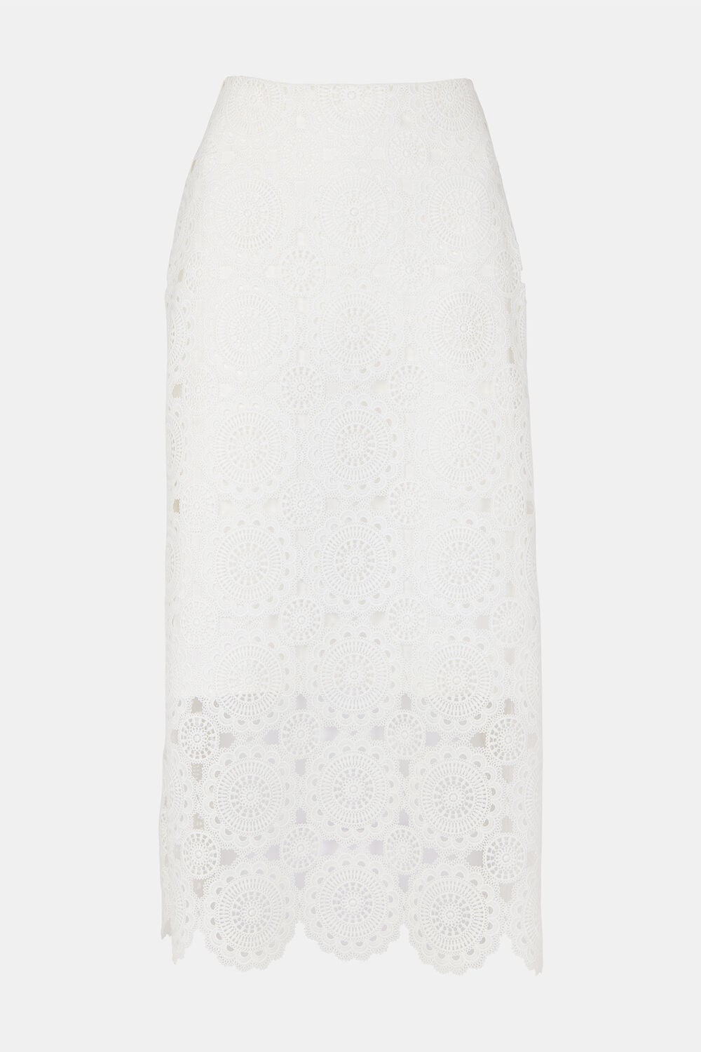 White Lace Column Midi Skirt