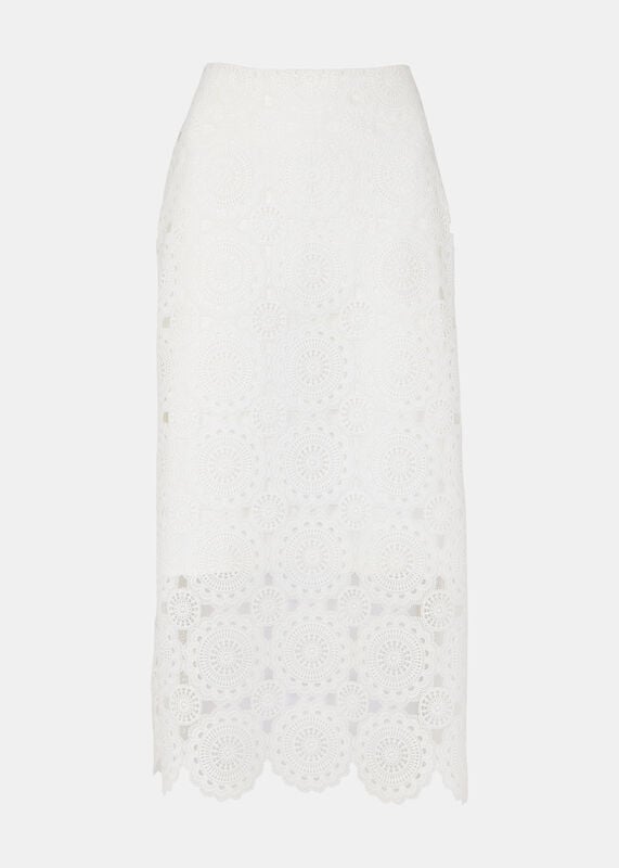 White Lace Column Midi Skirt