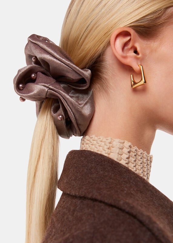 Brown Large Beaded Scrunchie