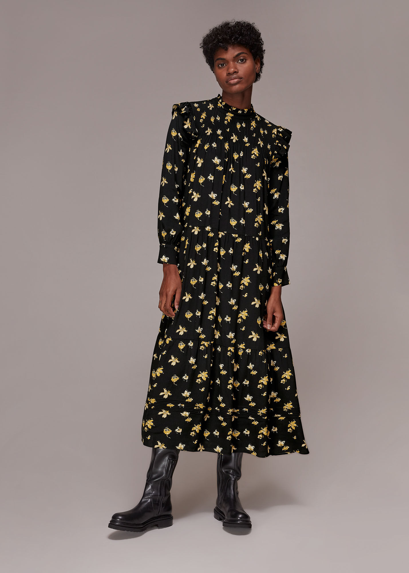 Fall floral outlet midi dress