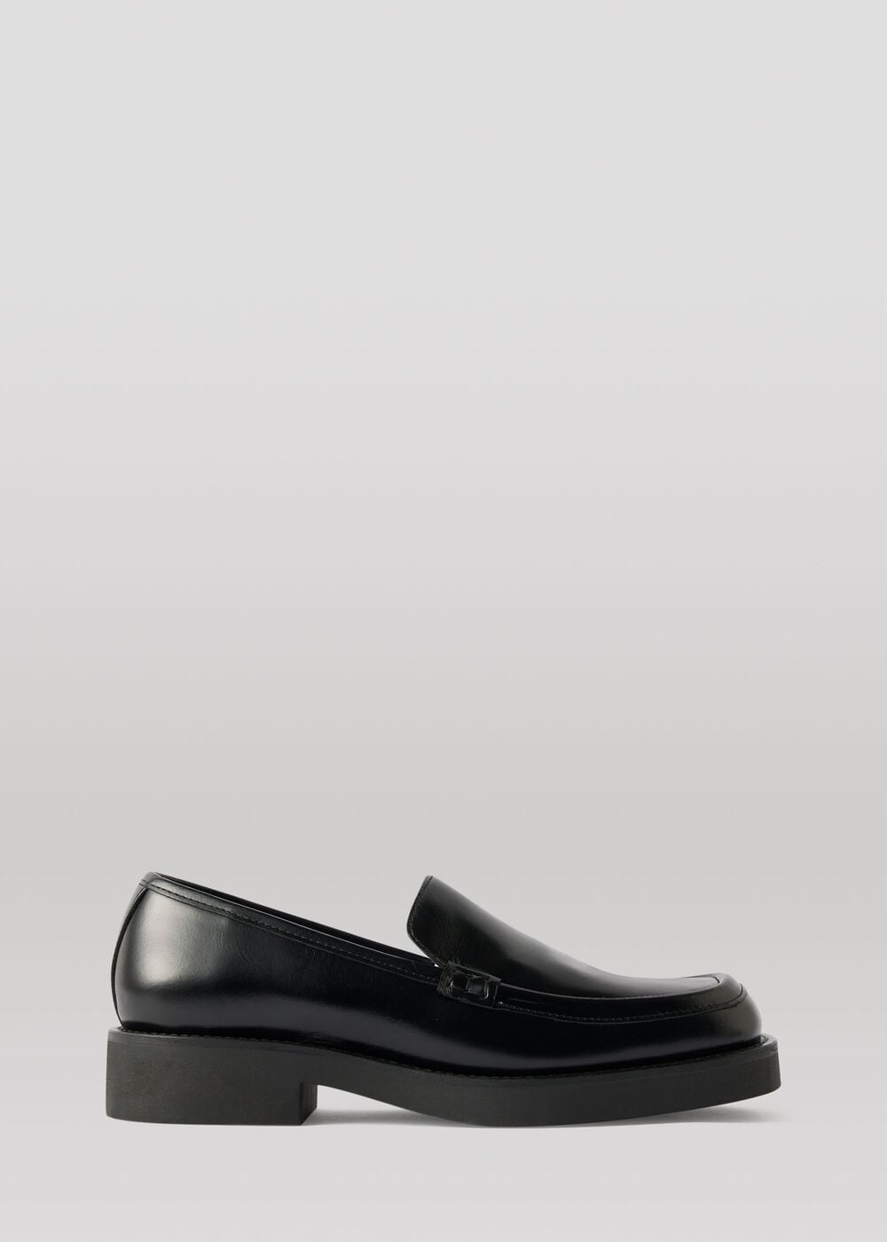 Black Square Toe Leather Loafer