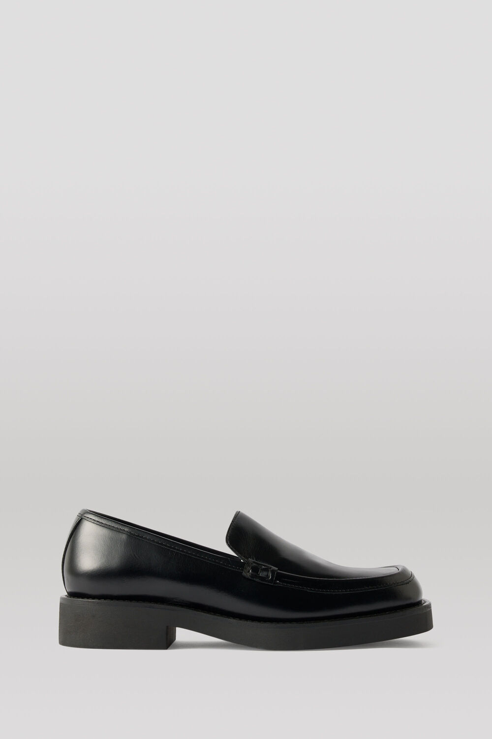Black Square Toe Leather Loafer