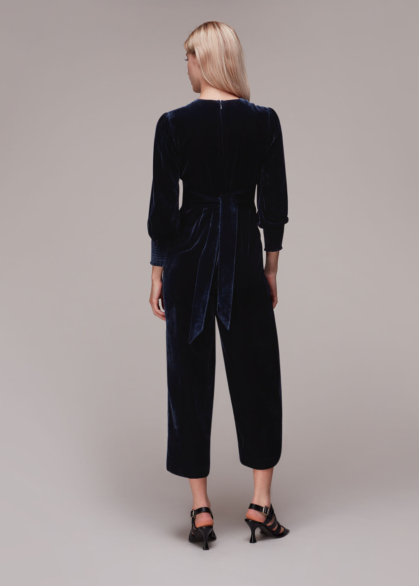 Navy Maisey Shirred Velvet Jumpsuit WHISTLES