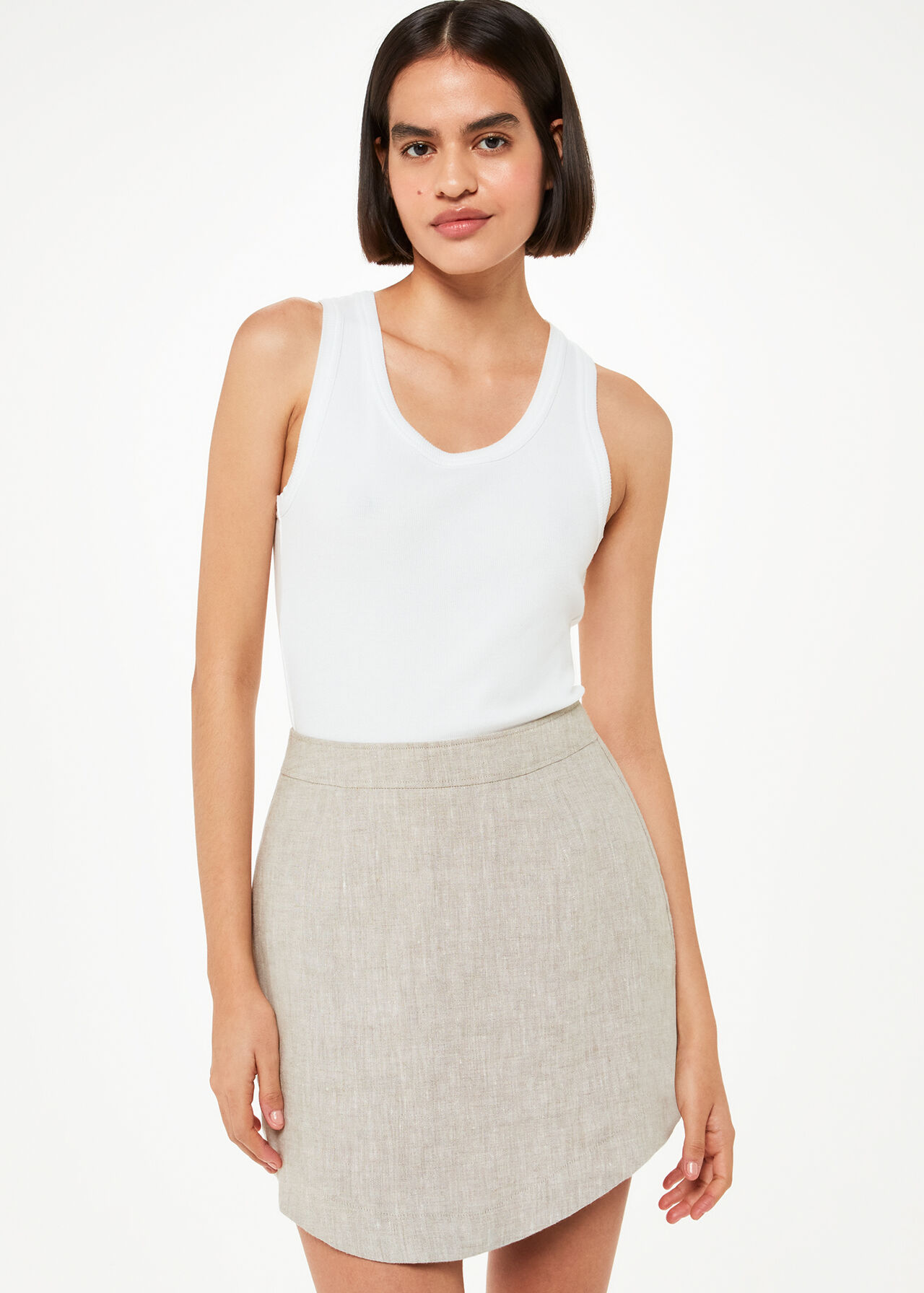 Curved Hem Linen Skirt