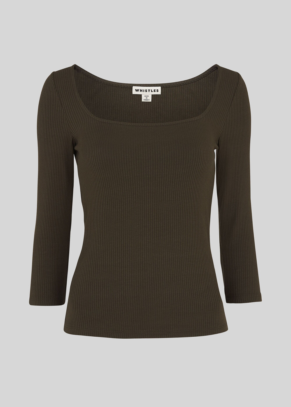 Square Neck Ribbed Top Khaki