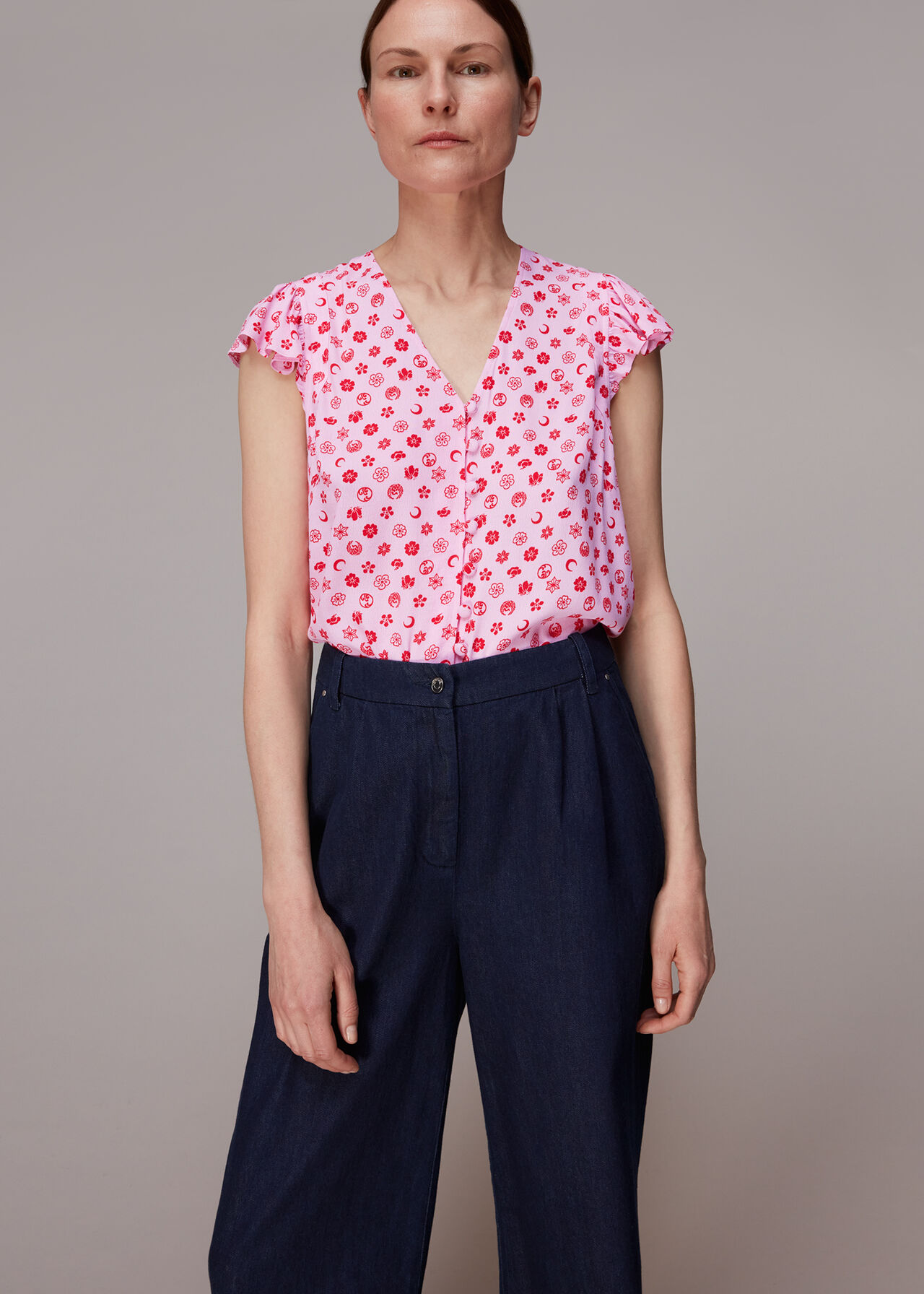 Moon Floral Frill Sleeve Top