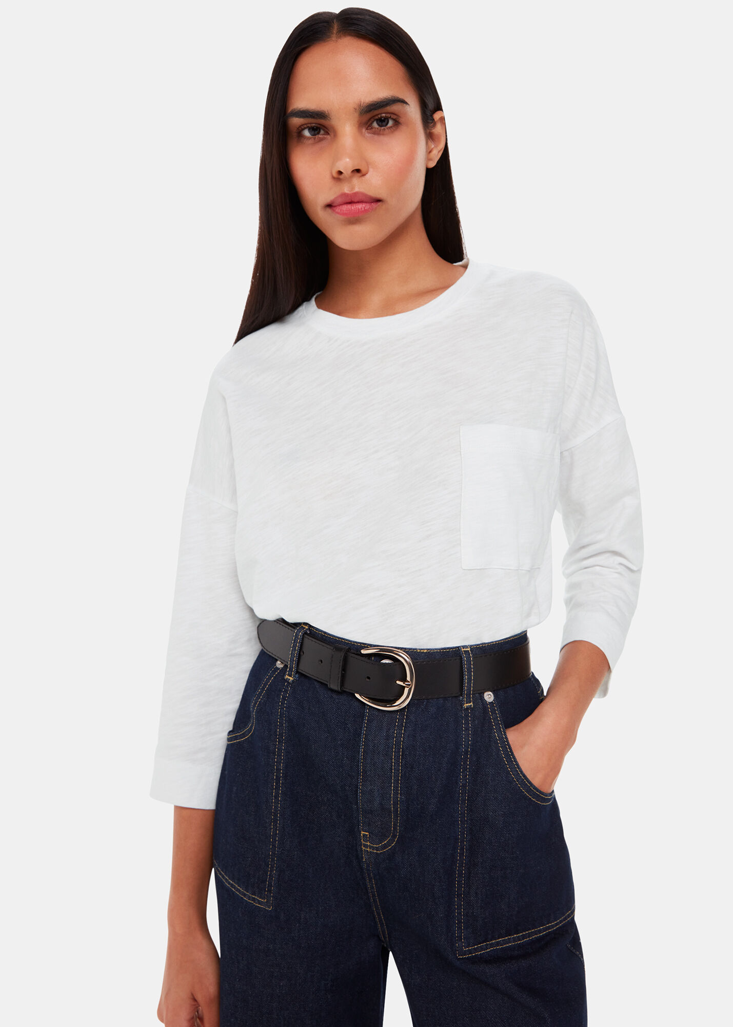 White Long Sleeve Top with Pocket 100 Cotton Whistles Whistles US