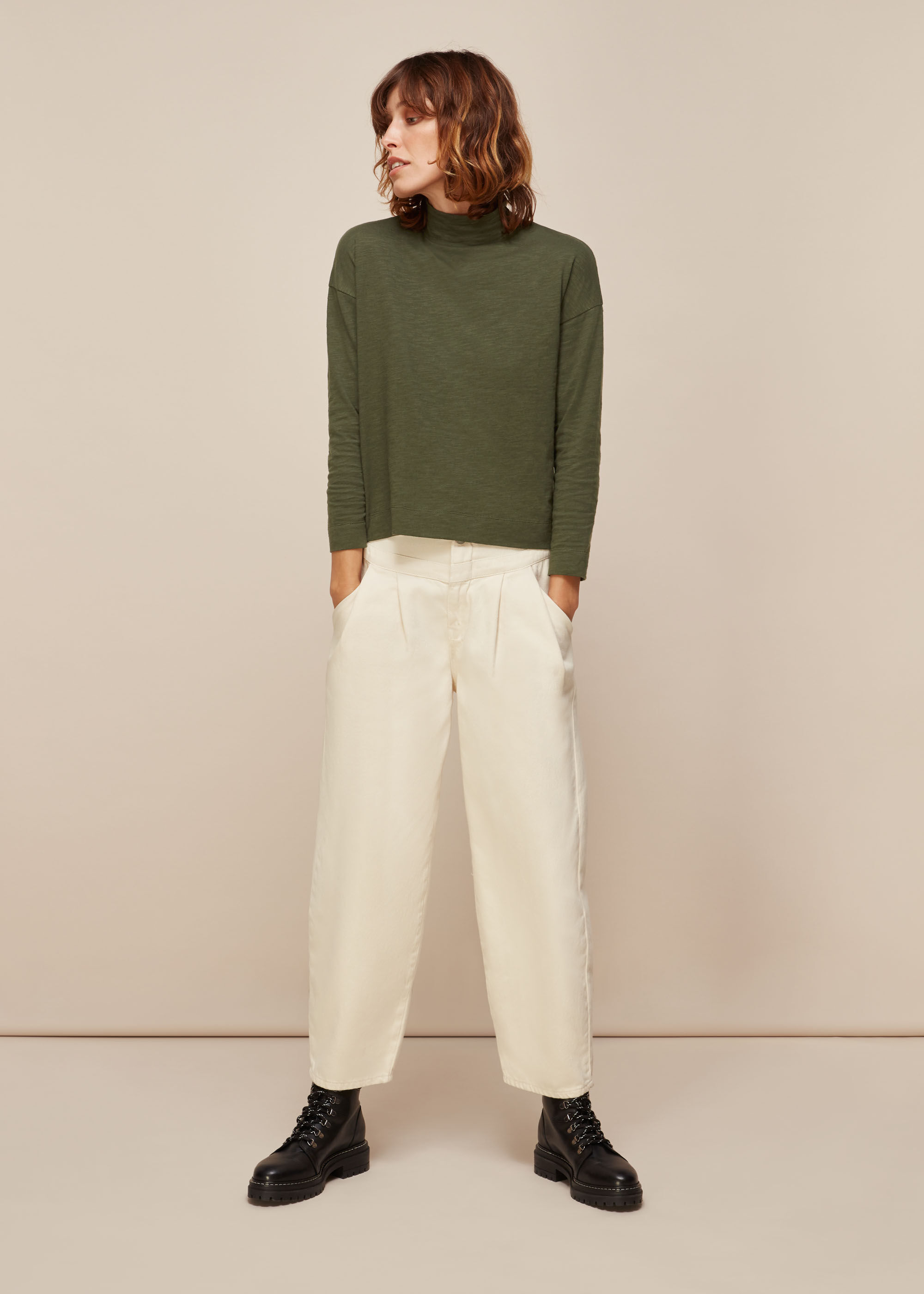 Khaki high neck top outlet