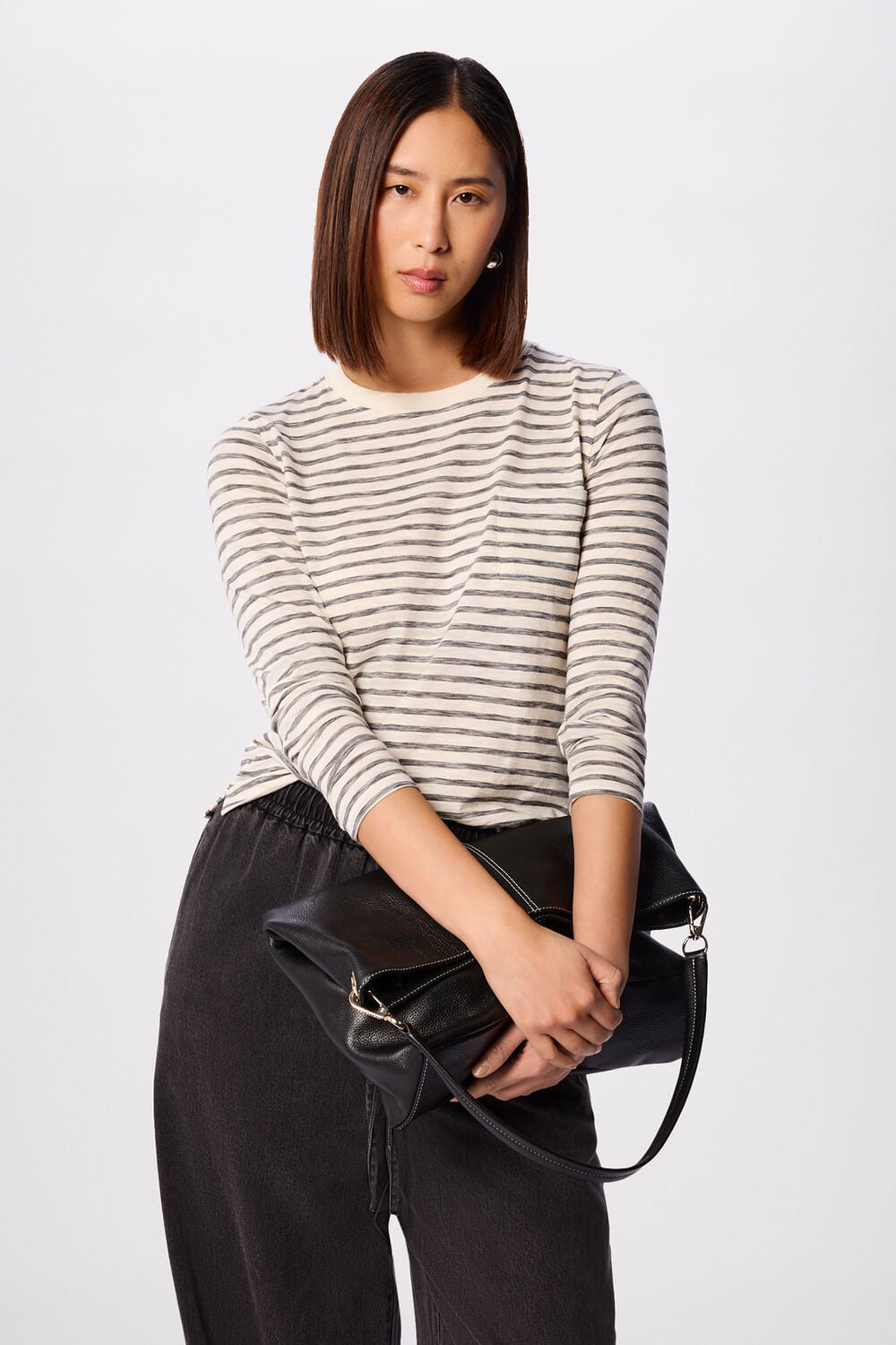 Ivory Stripe Crew Neck Pocket Top