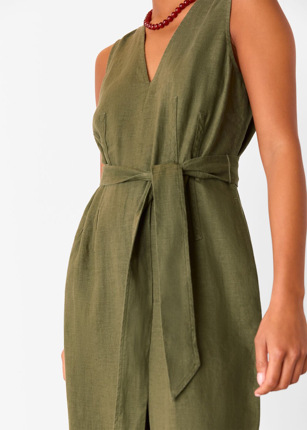 Petite Belted Seamed Linen Jumpsuit