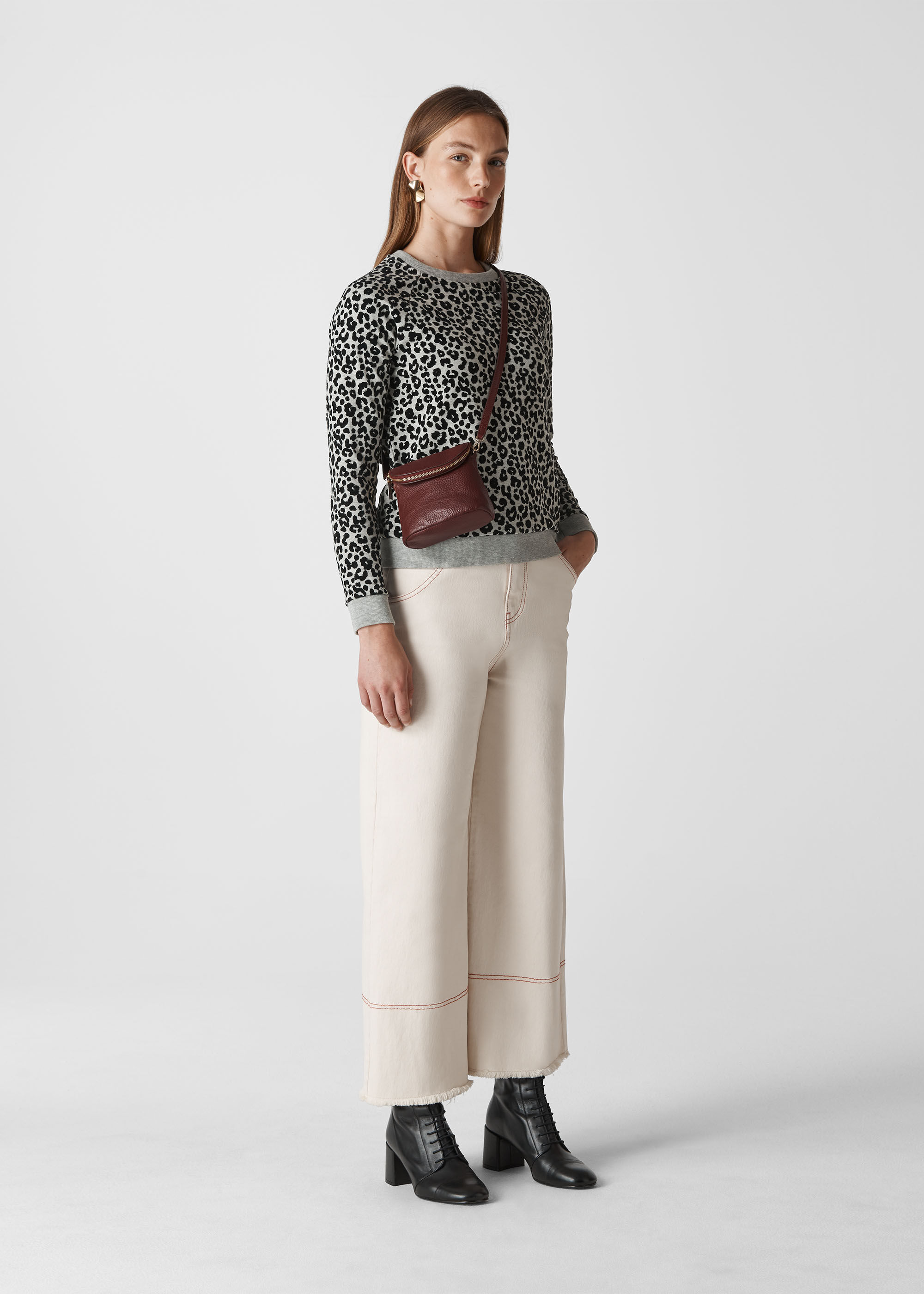 Grey Marl Cheetah Flocked Sweatshirt