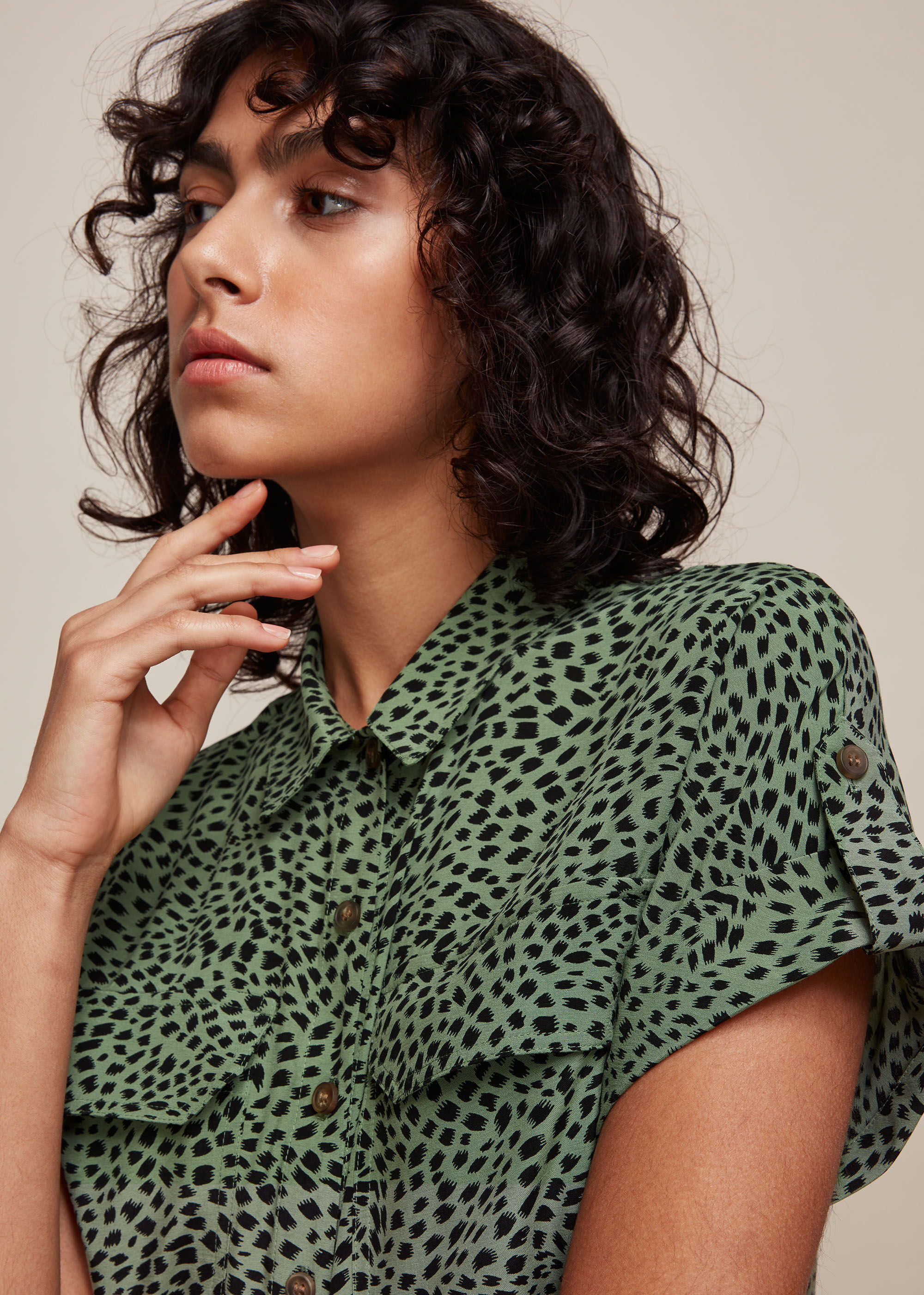 Green leopard print blouse 2025