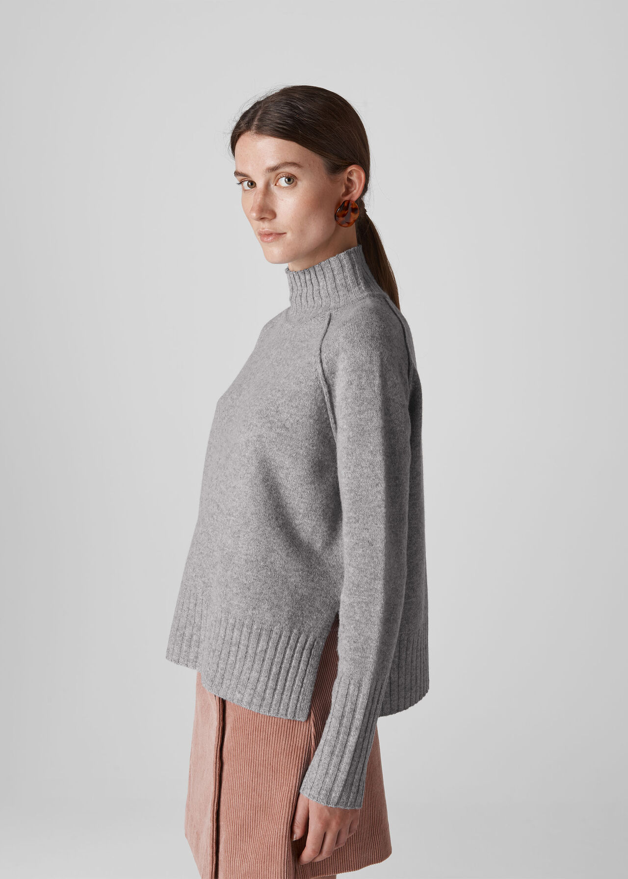 Funnel Neck Wool Knit Grey Marl