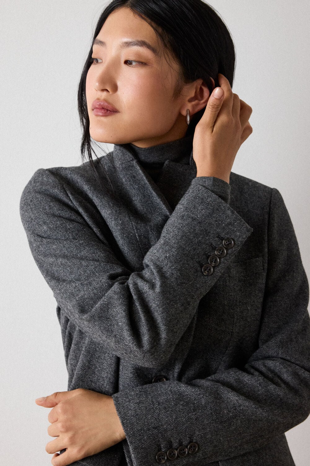 Grey Petite Herringbone Wool Blend Blazer