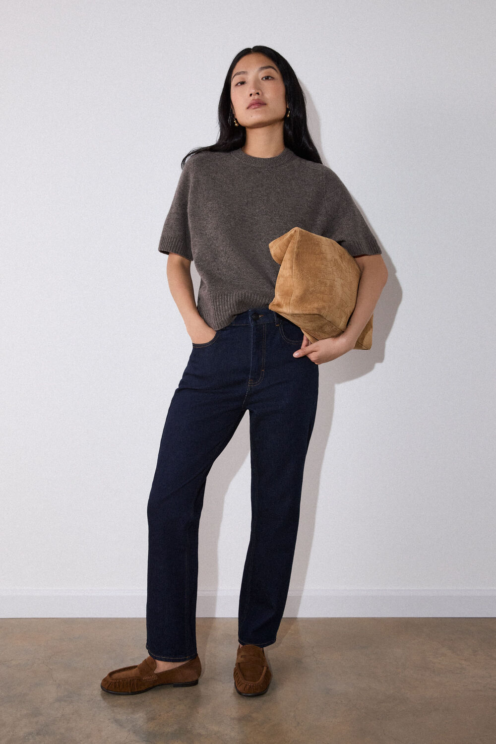 Tan Soft Suede Ruched Loafer