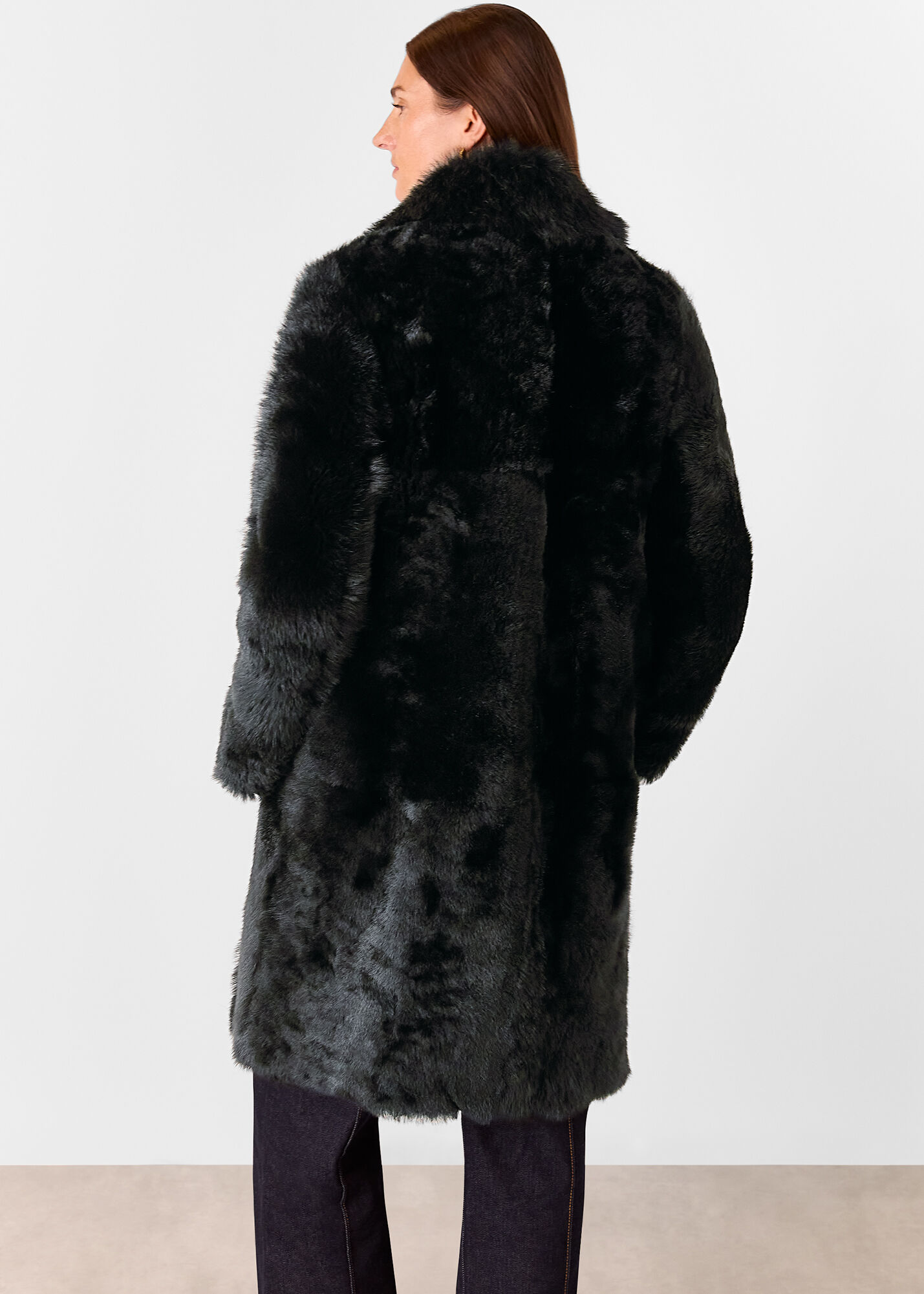 Black Odette Long Shearling Coat | WHISTLES | Whistles US |