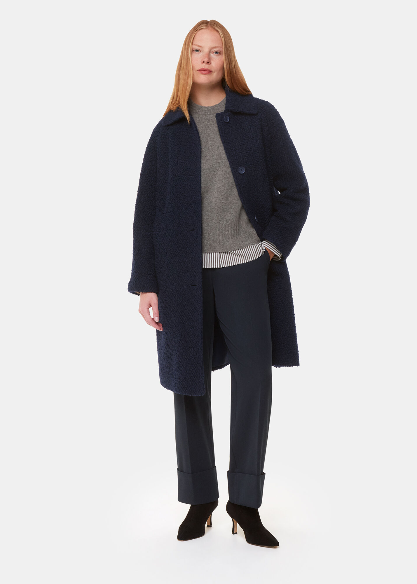 Navy blue boucle coat outlet