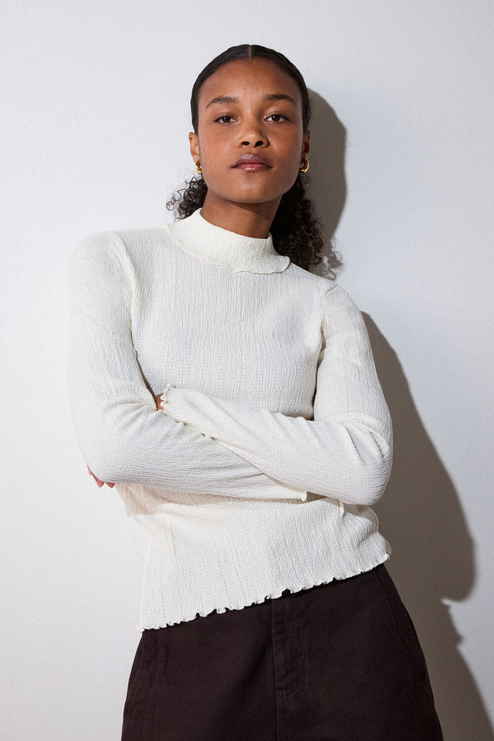 Ivory Textured Long Sleeve Top