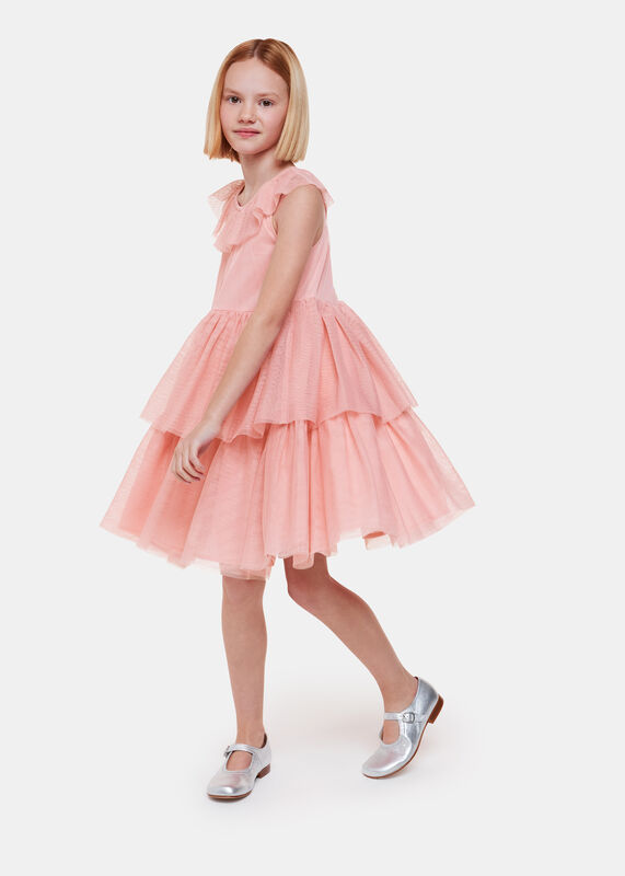 Dusty Pink Tilda Tulle Frill Sleeve Dress