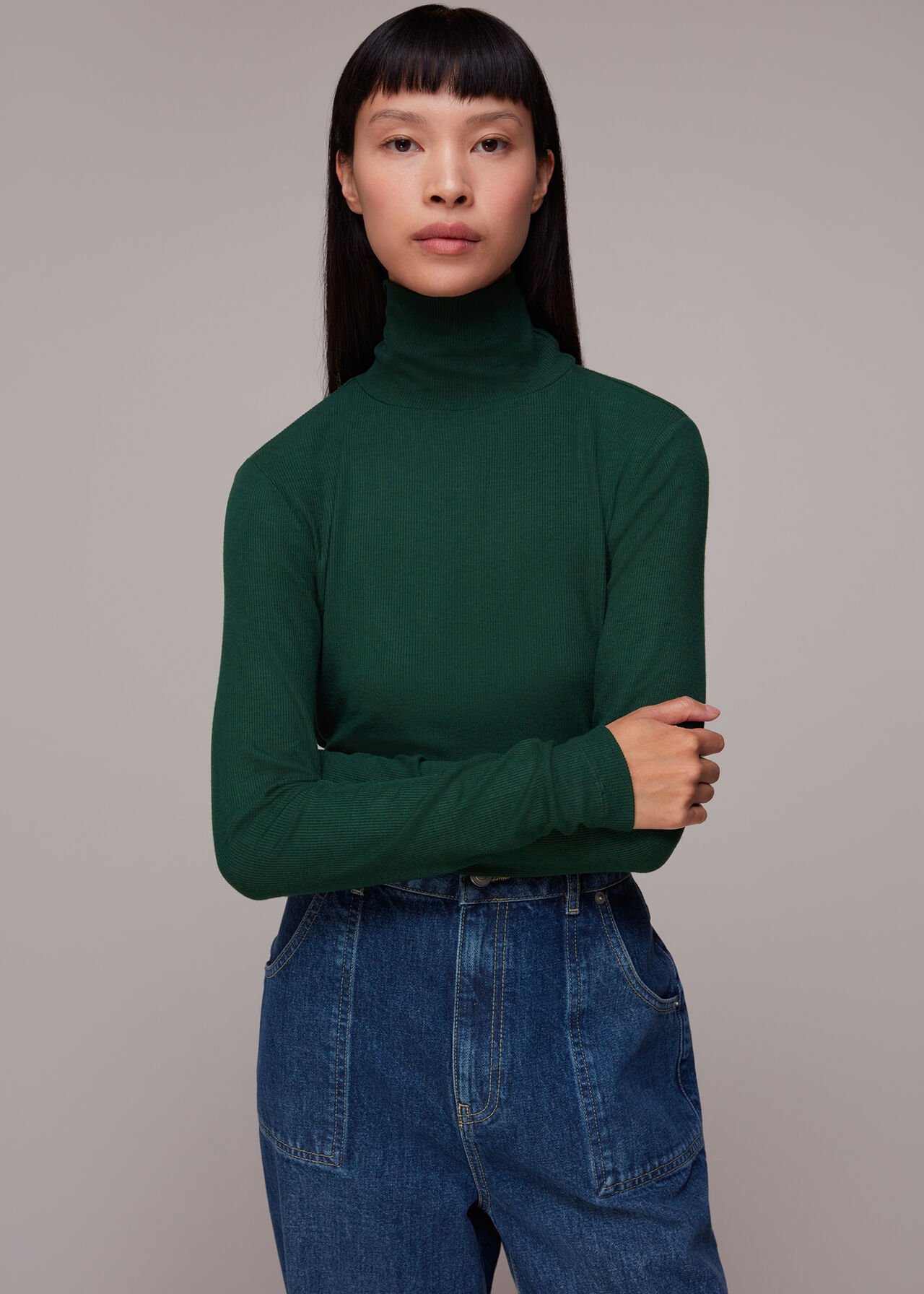 Dark Green Essential Ribbed Polo | WHISTLES | Whistles UK