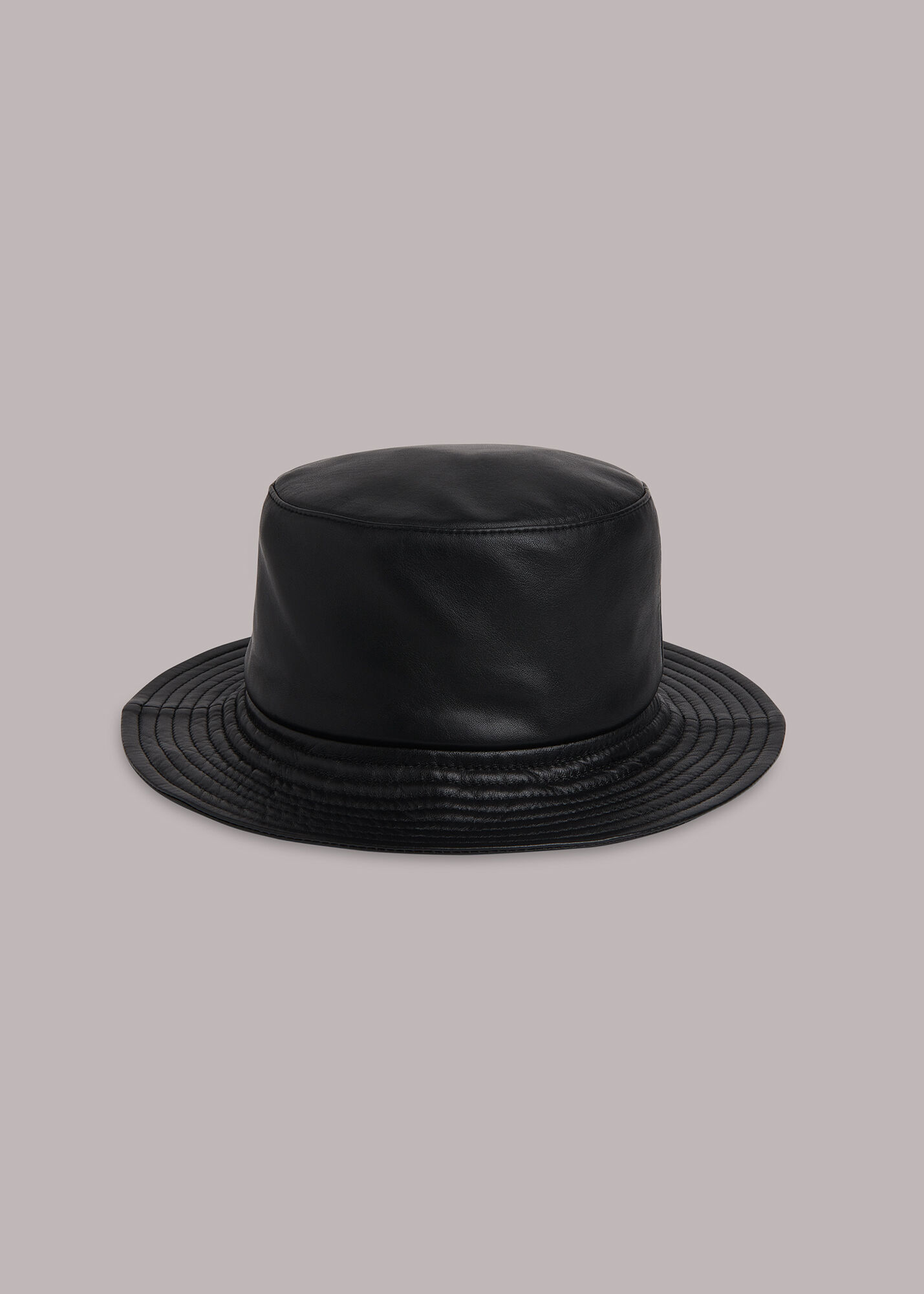 White leather shop bucket hat