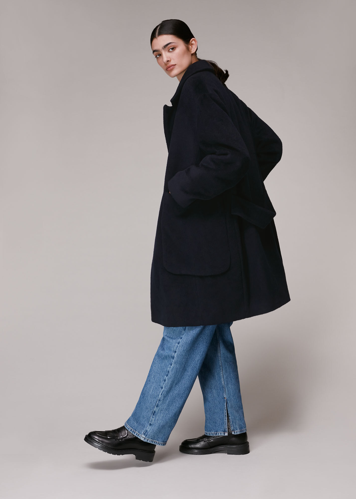 Navy Lola Wool Mix Cocoon Coat WHISTLES