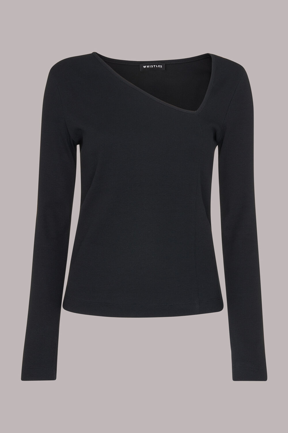 Black Ribbed Asymmetric V-Neck Top