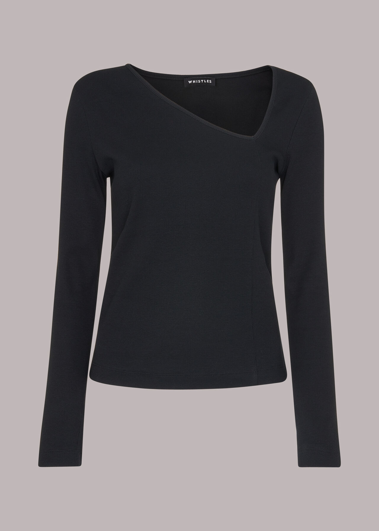 Black Ribbed Asymmetric V-Neck Top | WHISTLES