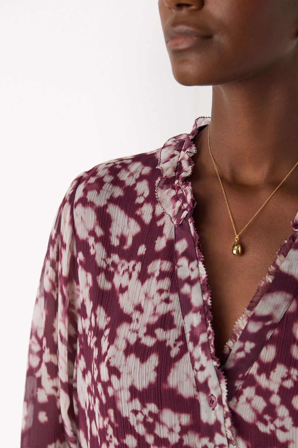 Burgundy Inky Floral Long Sleeve Blouse
