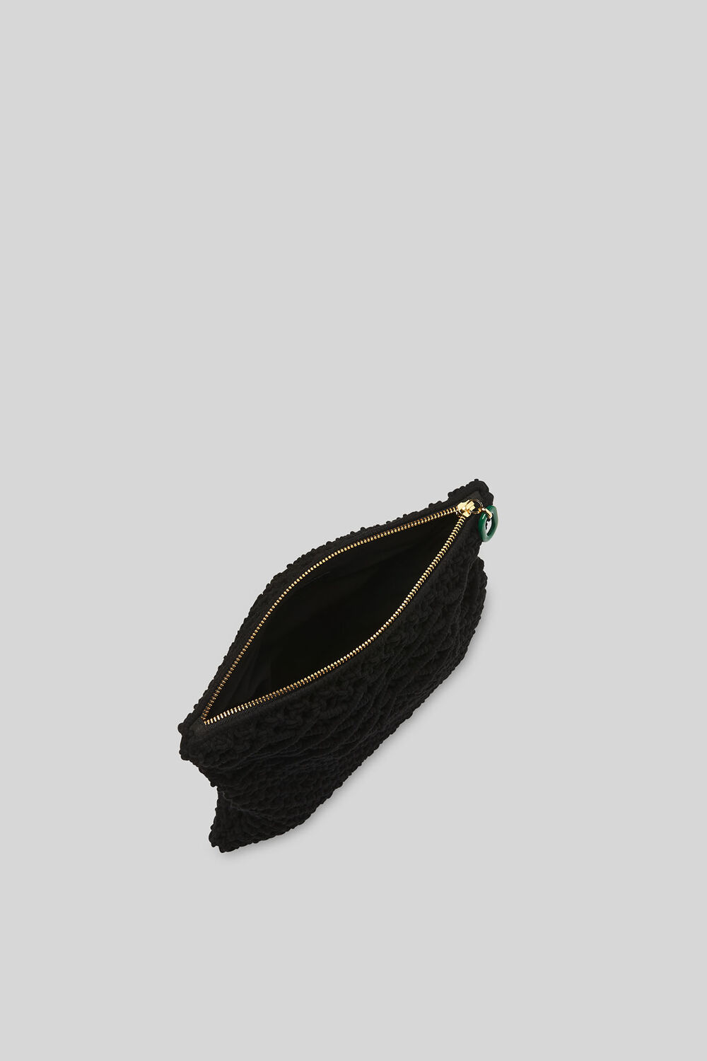 Macrame Resin Zip Clutch Black