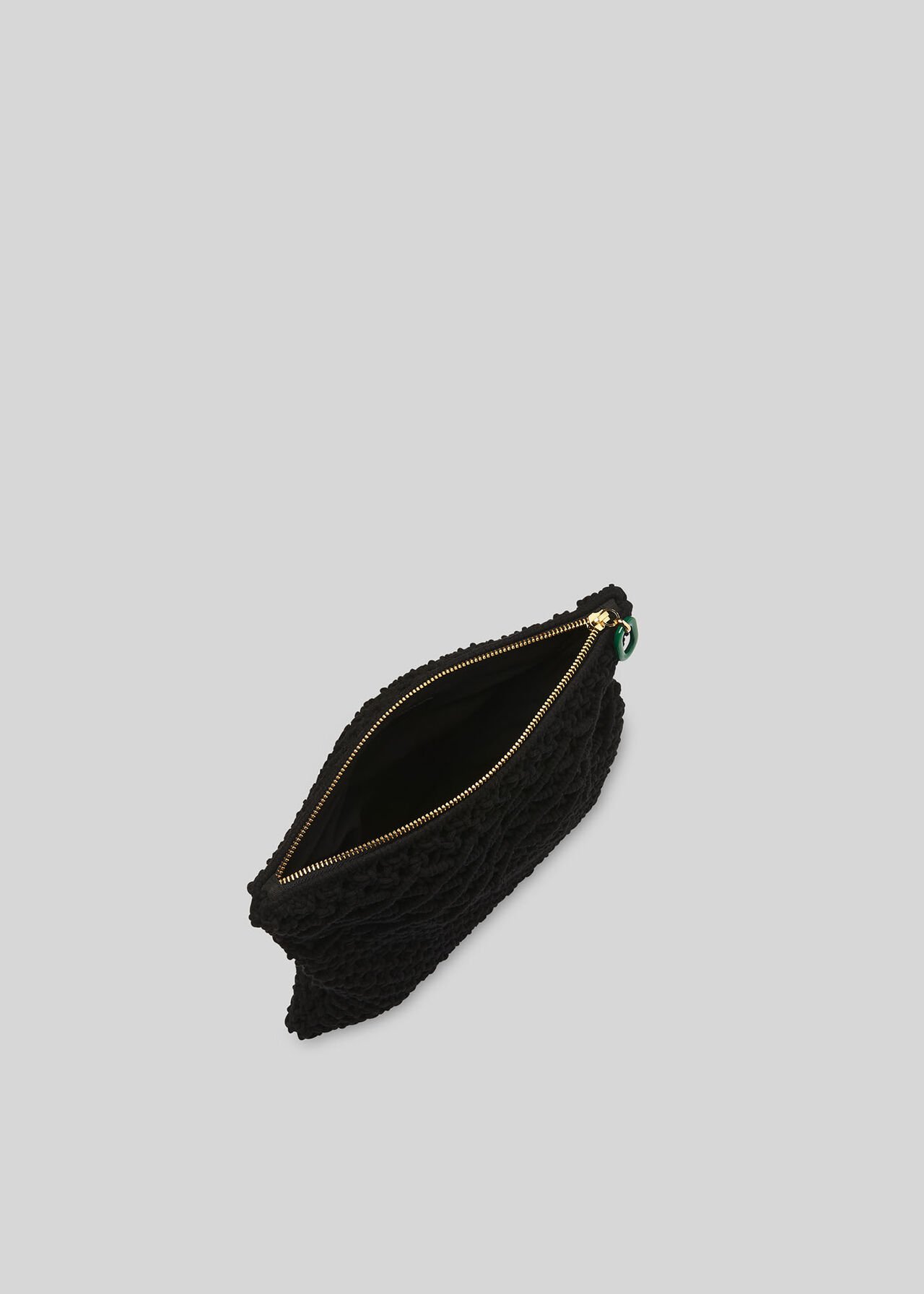 Macrame Resin Zip Clutch Black