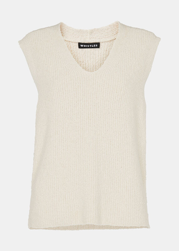 Ivory Cotton Textured V Neck Tank