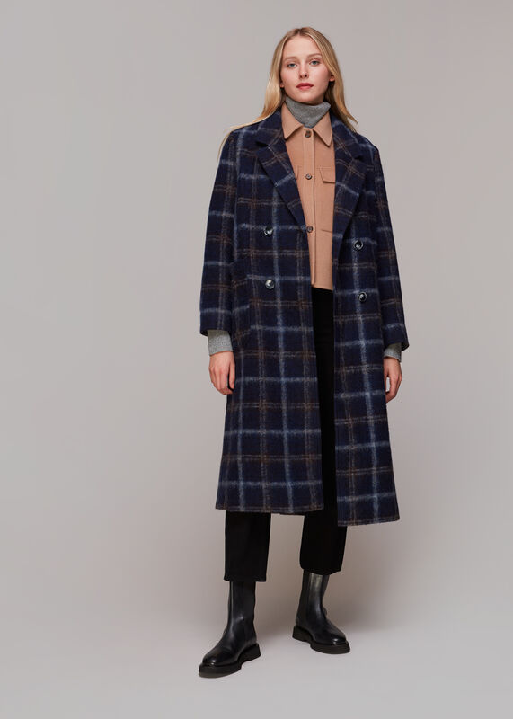 Wool Double Breast Check Coat