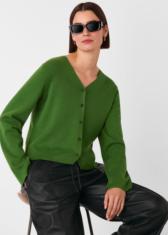 Green V Neck Button Front Cardigan