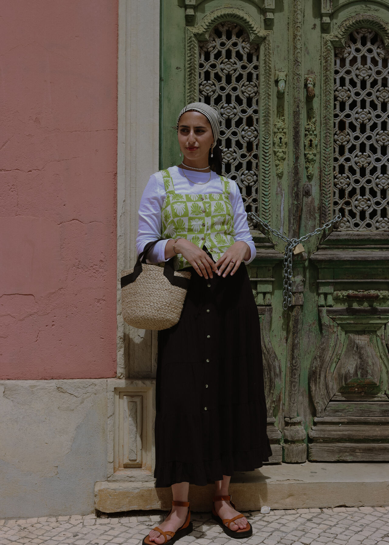 Button Front Crinkle Skirt