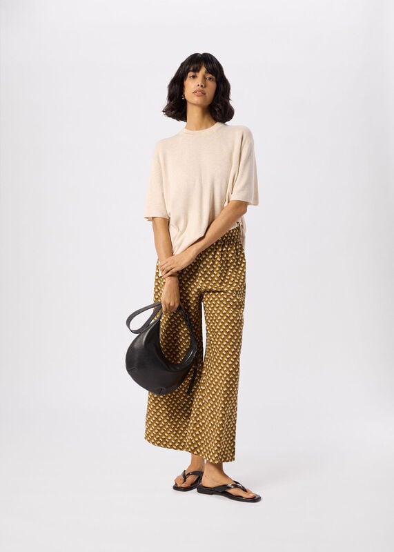 Khaki Ikat Spot Crop Trouser