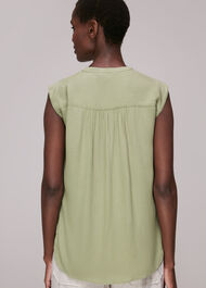 Crinkle Button Front Tank Top