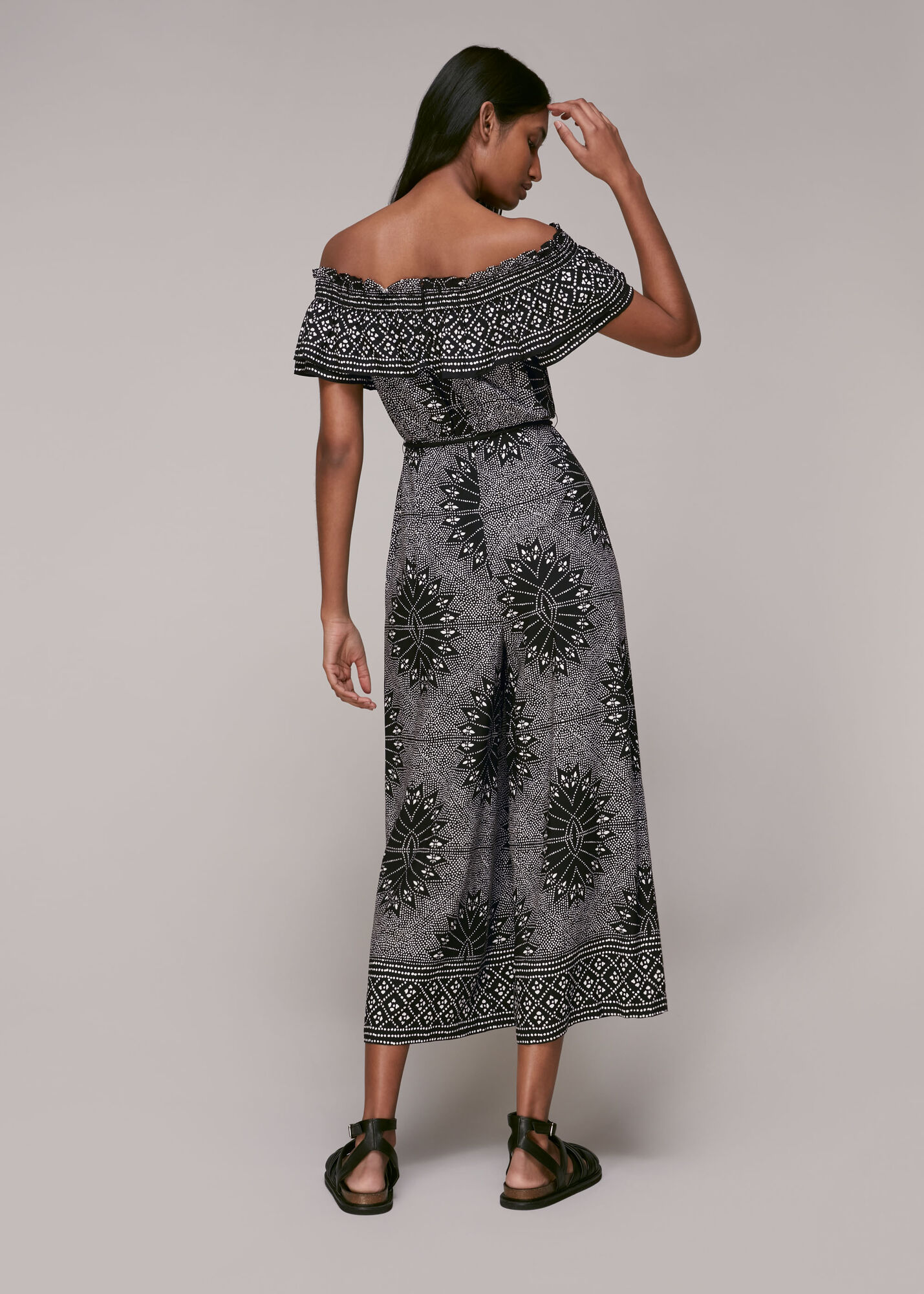 Black/Multi Bleached Print Bardot Jumpsuit WHISTLES