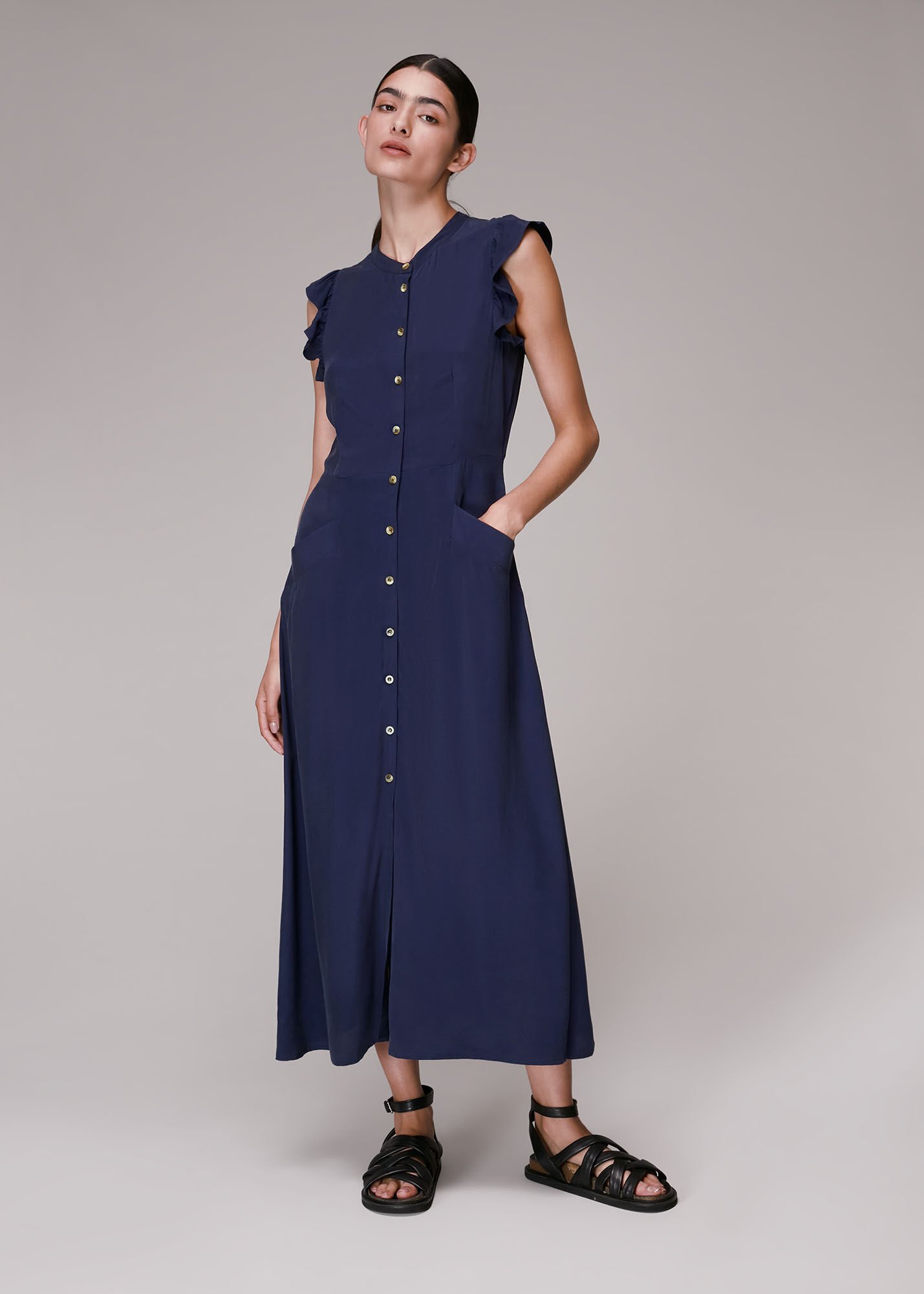 Frill Sleeve Button Dress