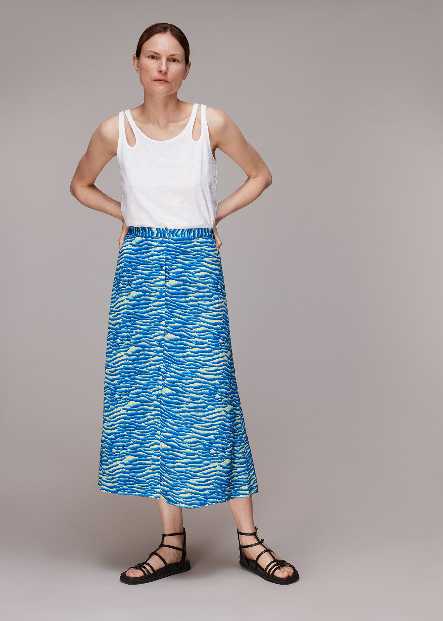 Blue Multi Seafoam Button Front Skirt WHISTLES