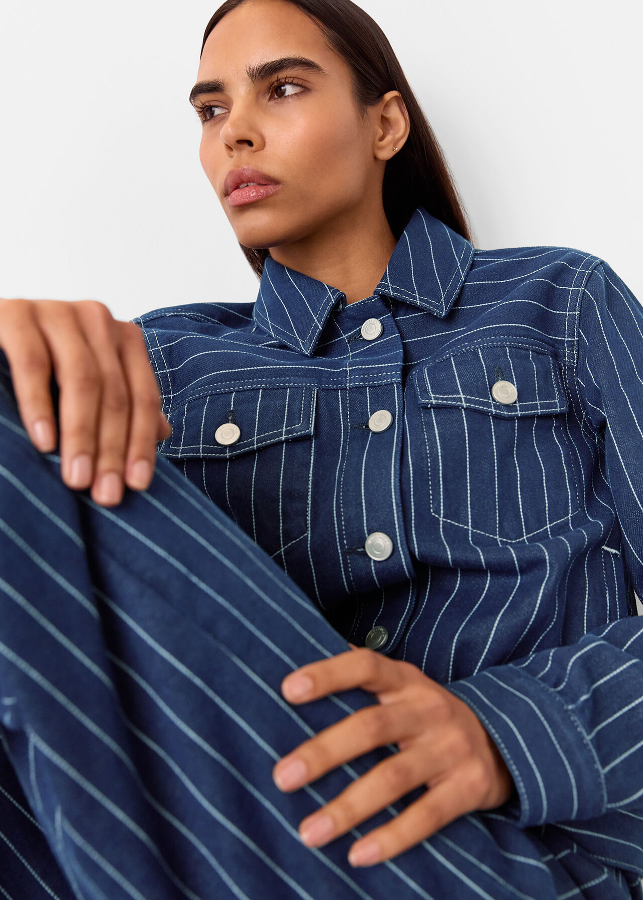 Pinstripe Denim Jacket