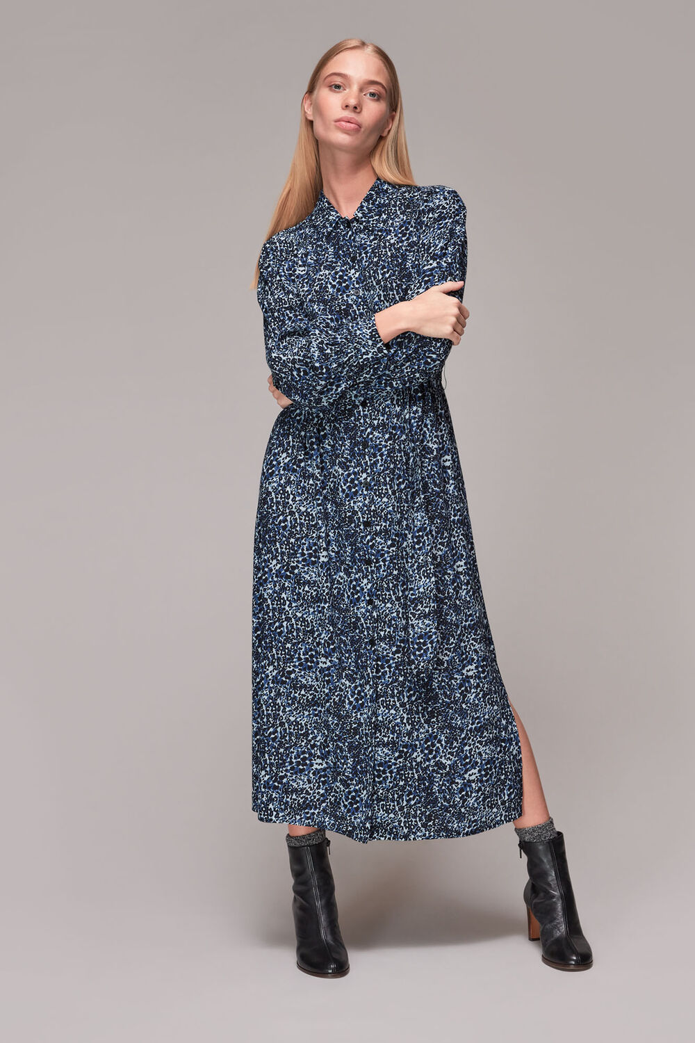Blue Micro Animal Shirt Dress