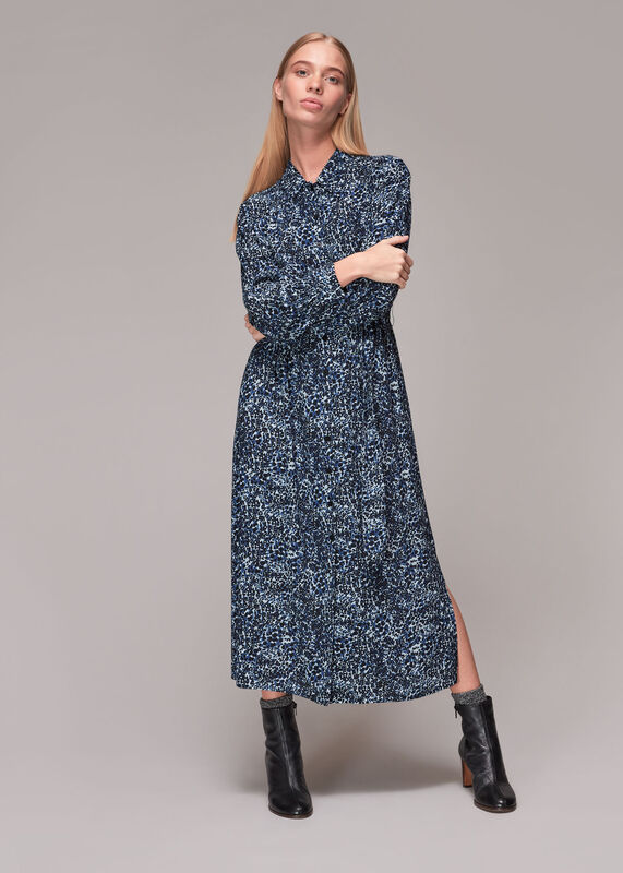 Blue Micro Animal Shirt Dress
