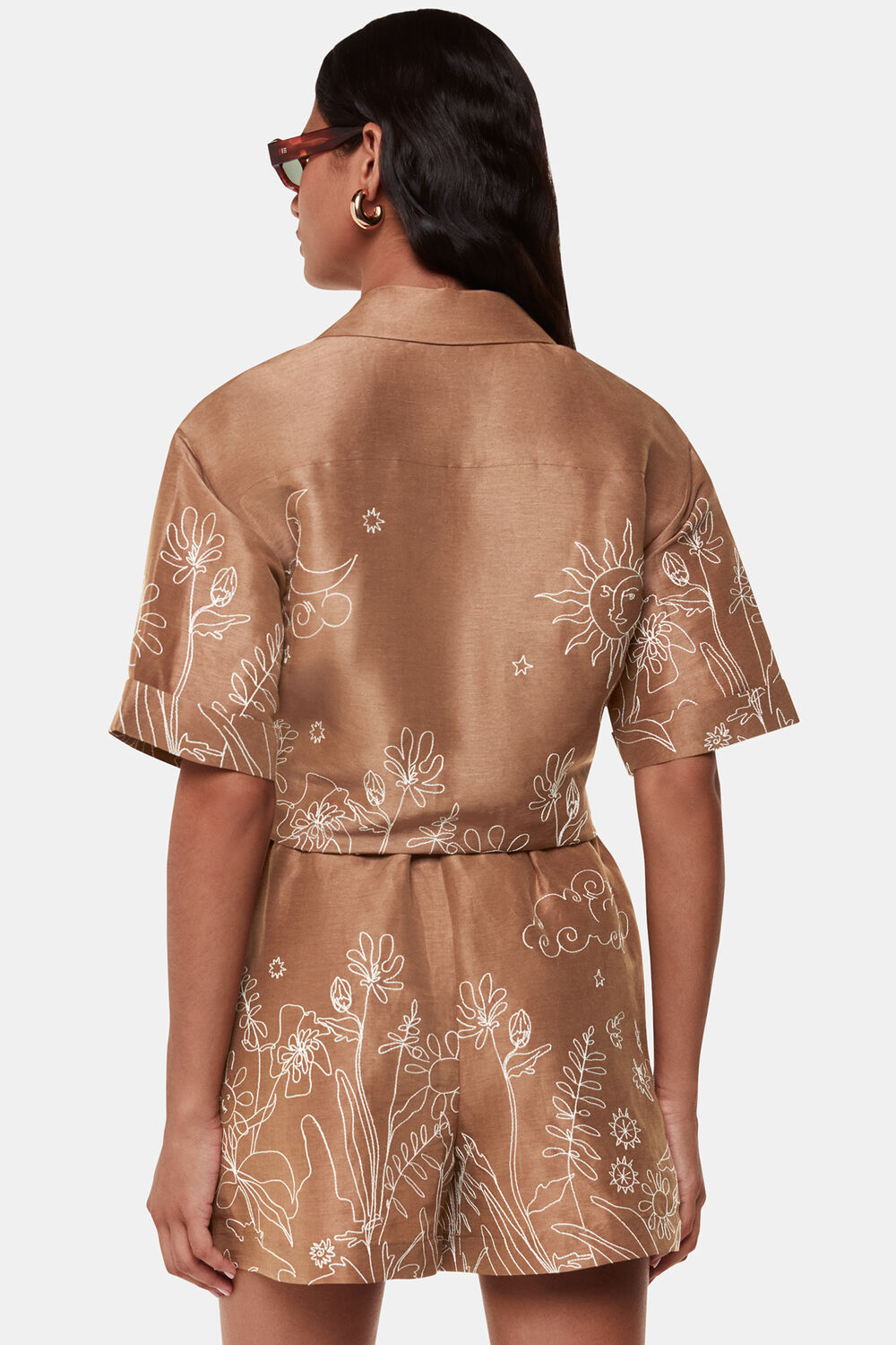 Brown Embroidered Scribble Short