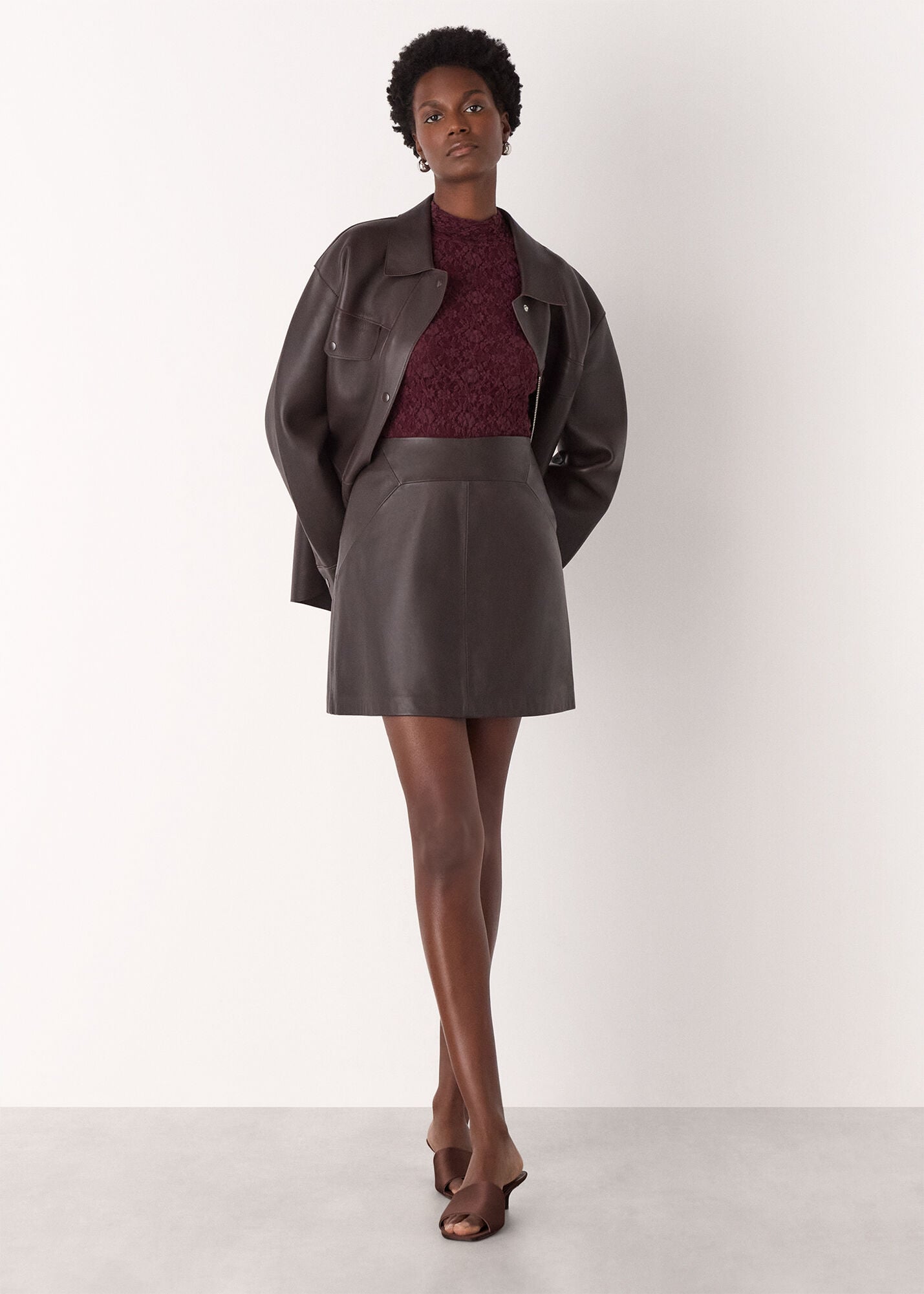 Burgundy Lace Detail High Neck Top | WHISTLES | Whistles US |