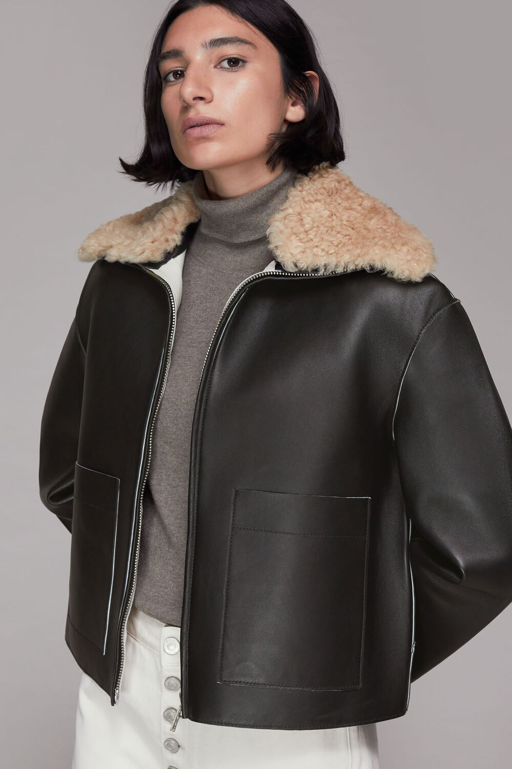 Bonded Shearling Collar Jacket
